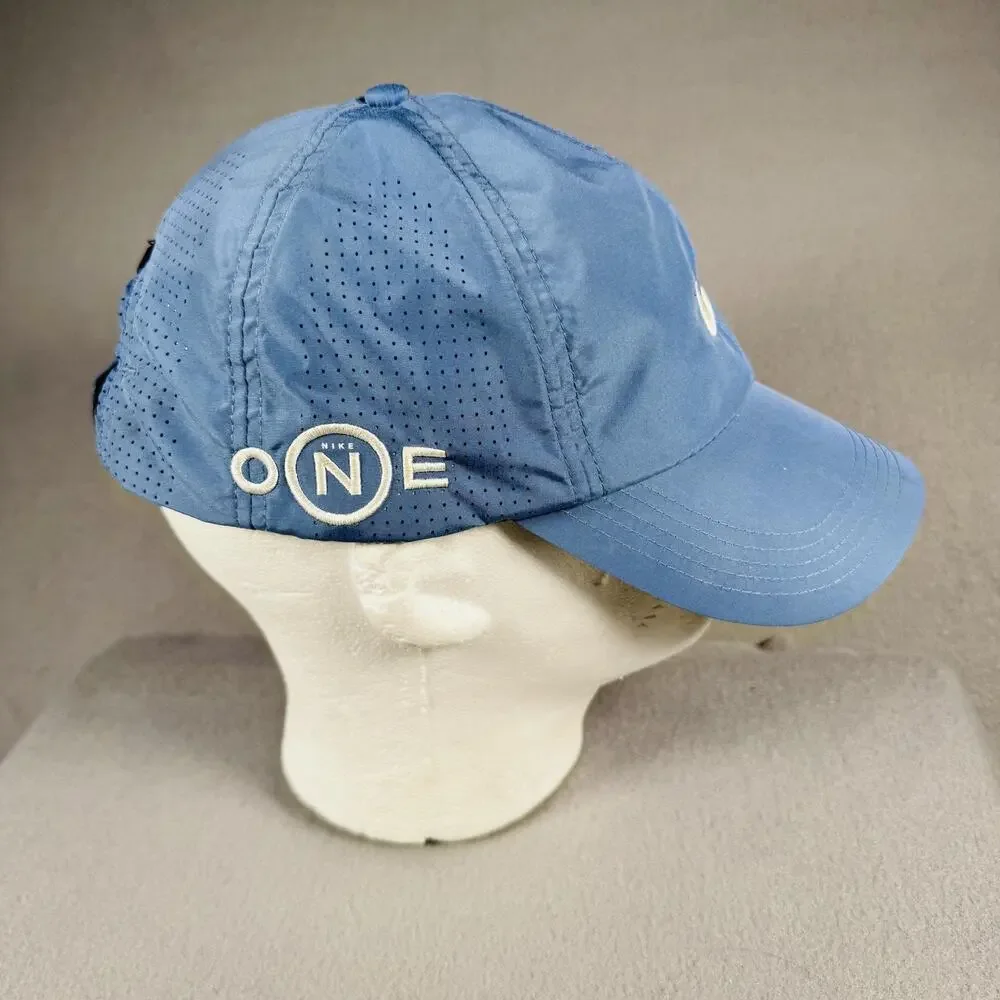 Nike Golf Hat Cap Strap Back One Size Blue Perforated Swoosh SQ ONE‎ Mens